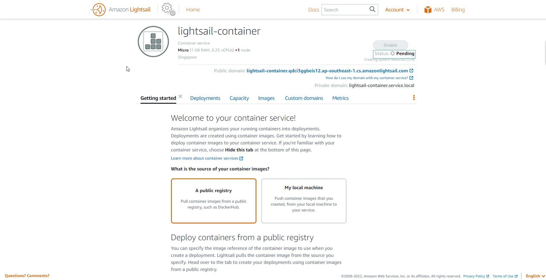 Naming and creating container service